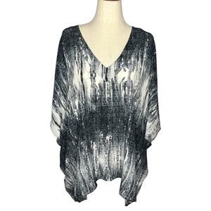 Tangerine NYC Blouse Women's L Blue 100% Silk Abstract Print Kaftan Lagenlook